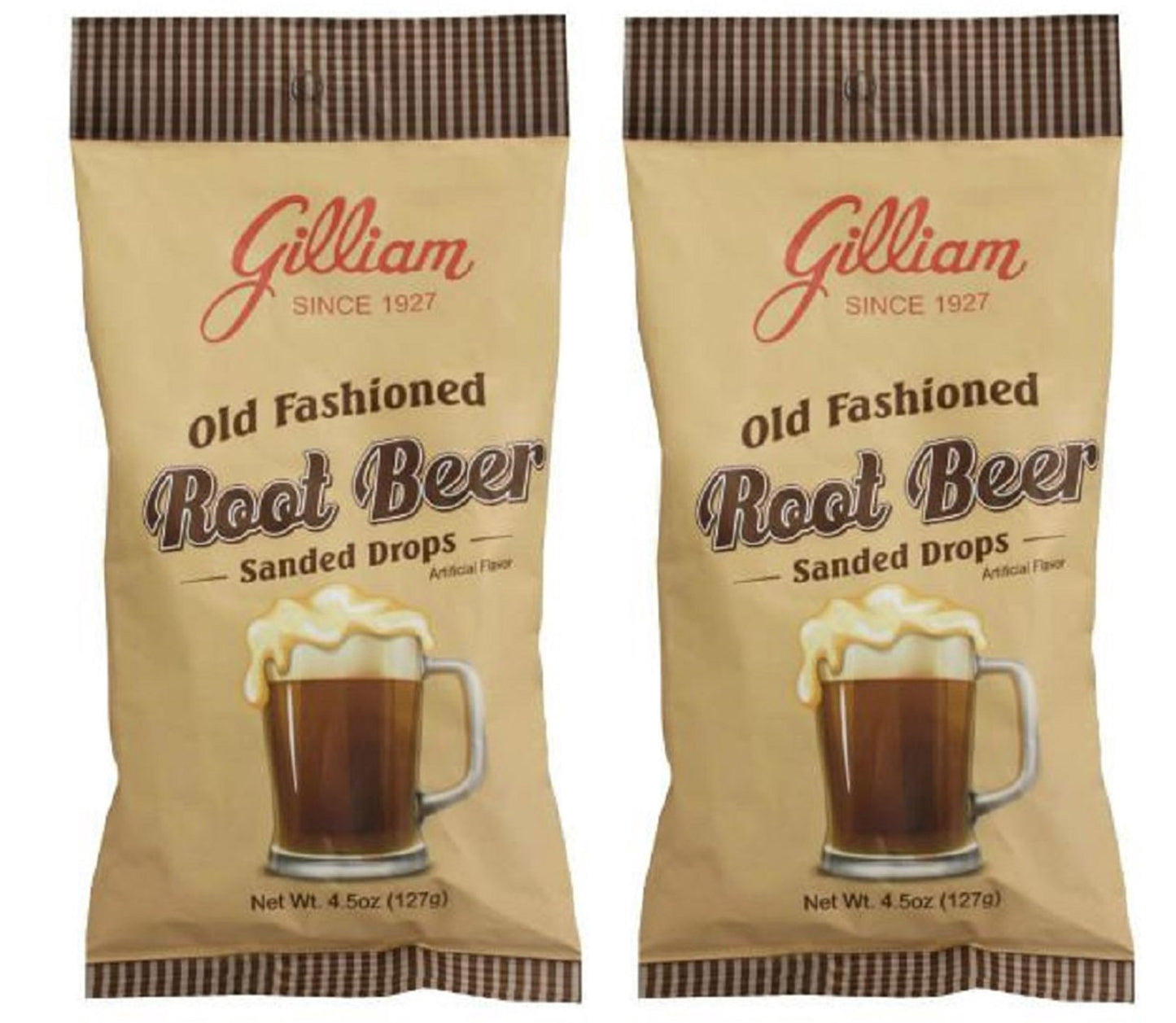 4 Set - Gilliam Old Fashioned Candy Flavored Sanded Root Beer Drops Pack of 2 (4.5 oz. Bag) (Root Beer)