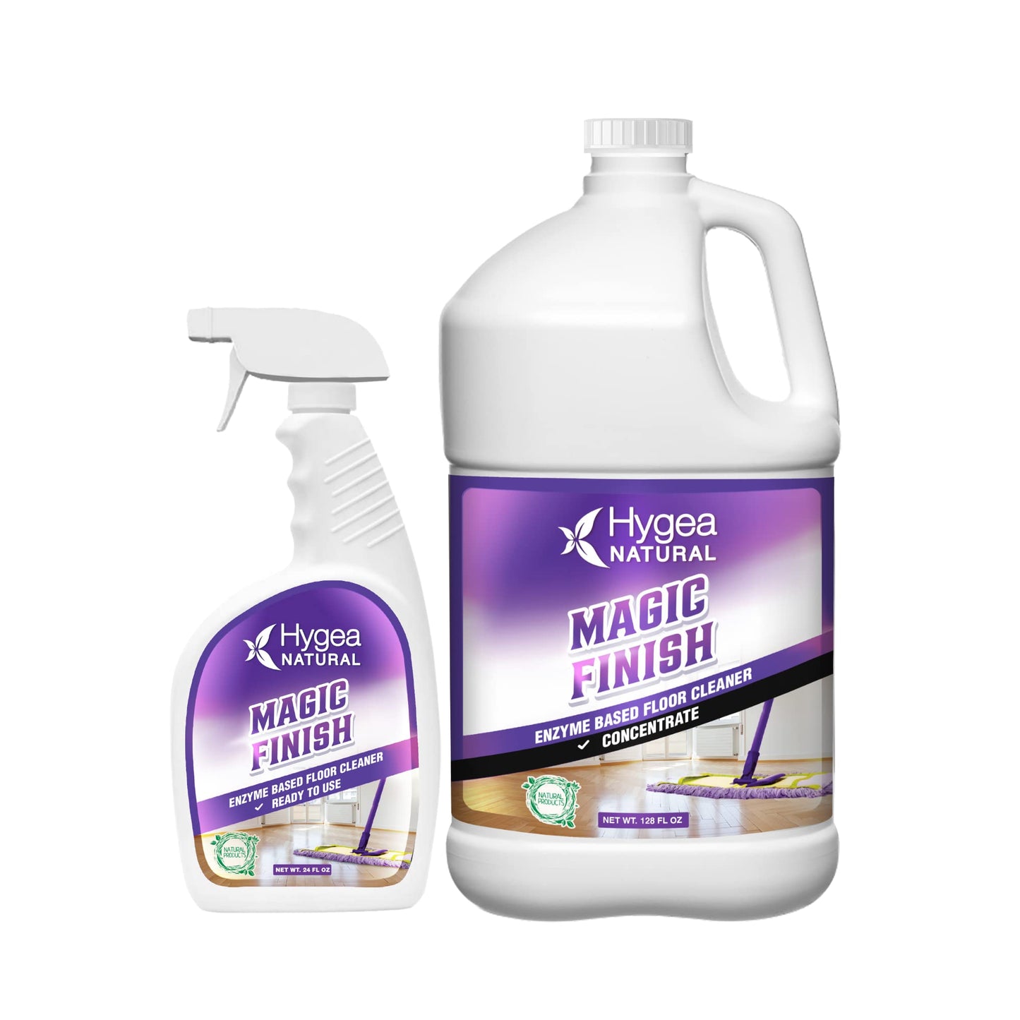 Hygea Natural Magic Finish Enzyme-Based Floor Cleaner - Clean Formula - Removes Grease Buildup in Tile & Grout - for All Hard Floors (Ready to Use