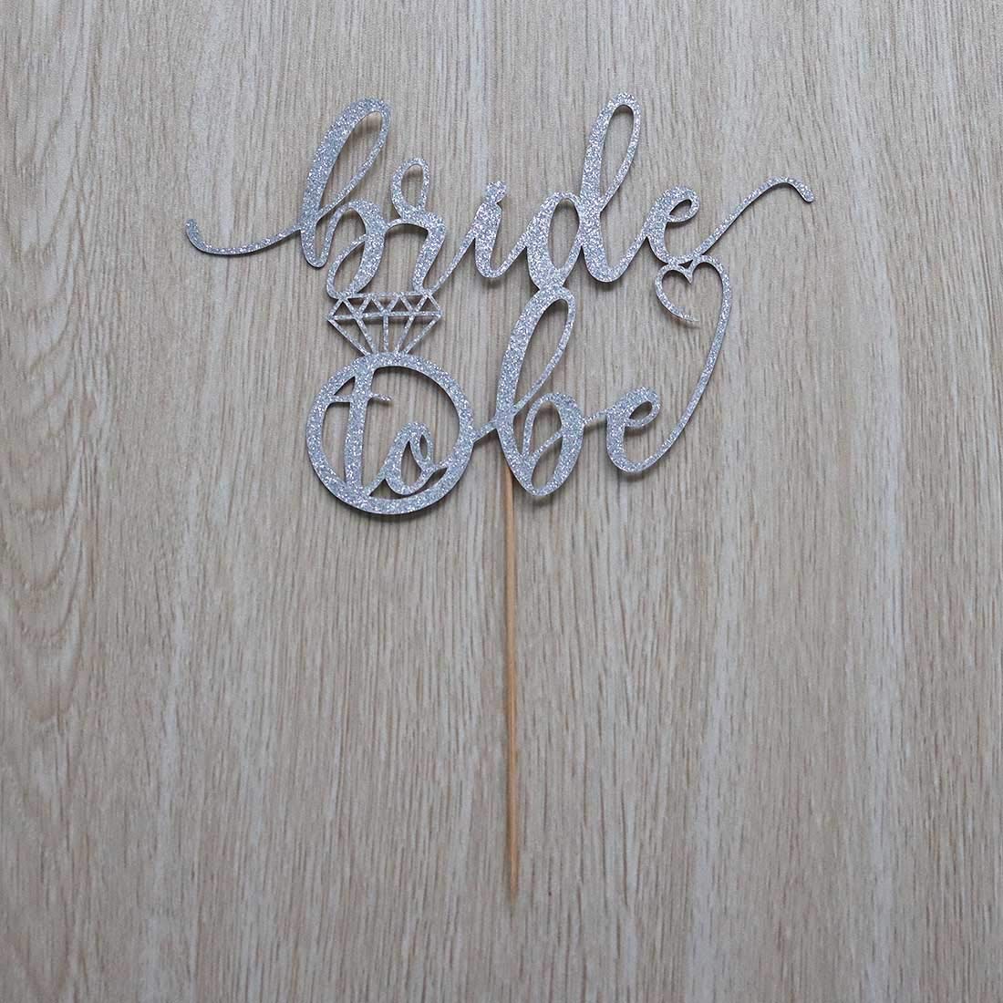 AMINJIE Bride to Be Cake Topper for Bridal Shower / Wedding Shower / Engagement / Bachelorette / Hen Party Decorations, Double Sided Silver Glitter