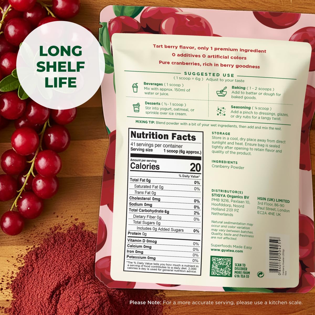 Gya Tea Co Freeze Dried Cranberry Powder 0.55 lb (8.81 oz) - Unsweetened Wild Cranberry Juice for Women & Men, Ideal for Smoothies, Superfood