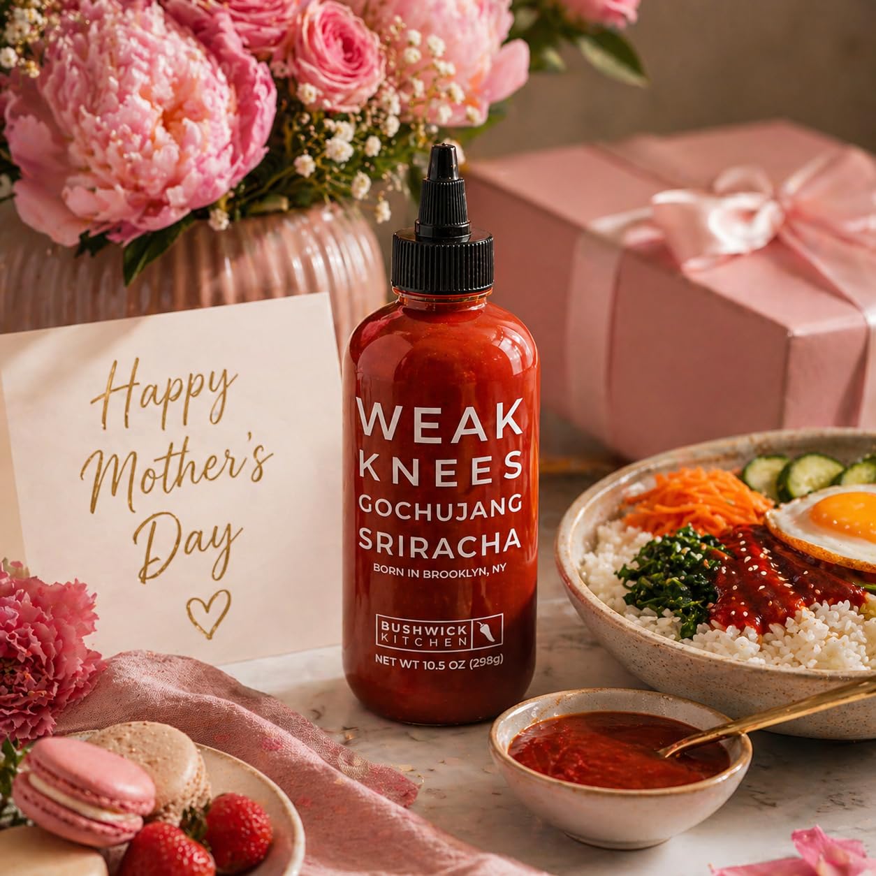 Weak Knees Gochujang Sriracha Hot Sauce - Infused with Bold Korean Gochujang Paste & Classic Spicy Sriracha for Noodles, Rice & Marinades - Made in