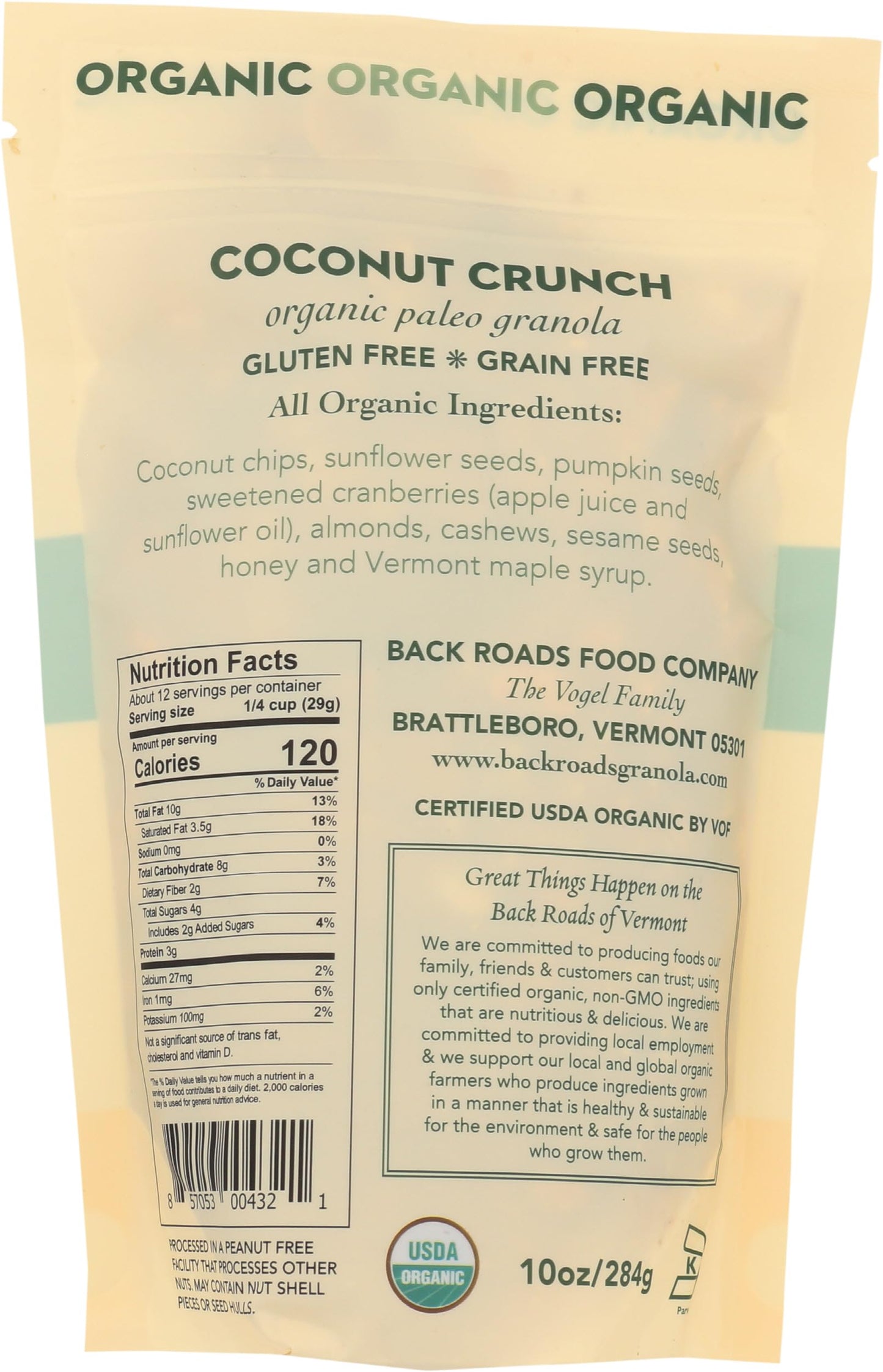 Back Roads, Granola Coconut Crunch Organic, 10 Ounce