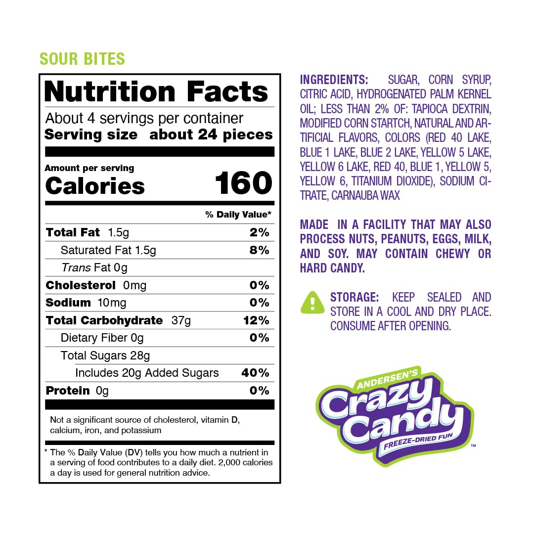 Freeze Dried Sour Candy - Crazy Candy Sour Bites; Intense Tangy, Crunchy and Amplified Tart Flavor, 4.2oz Bag