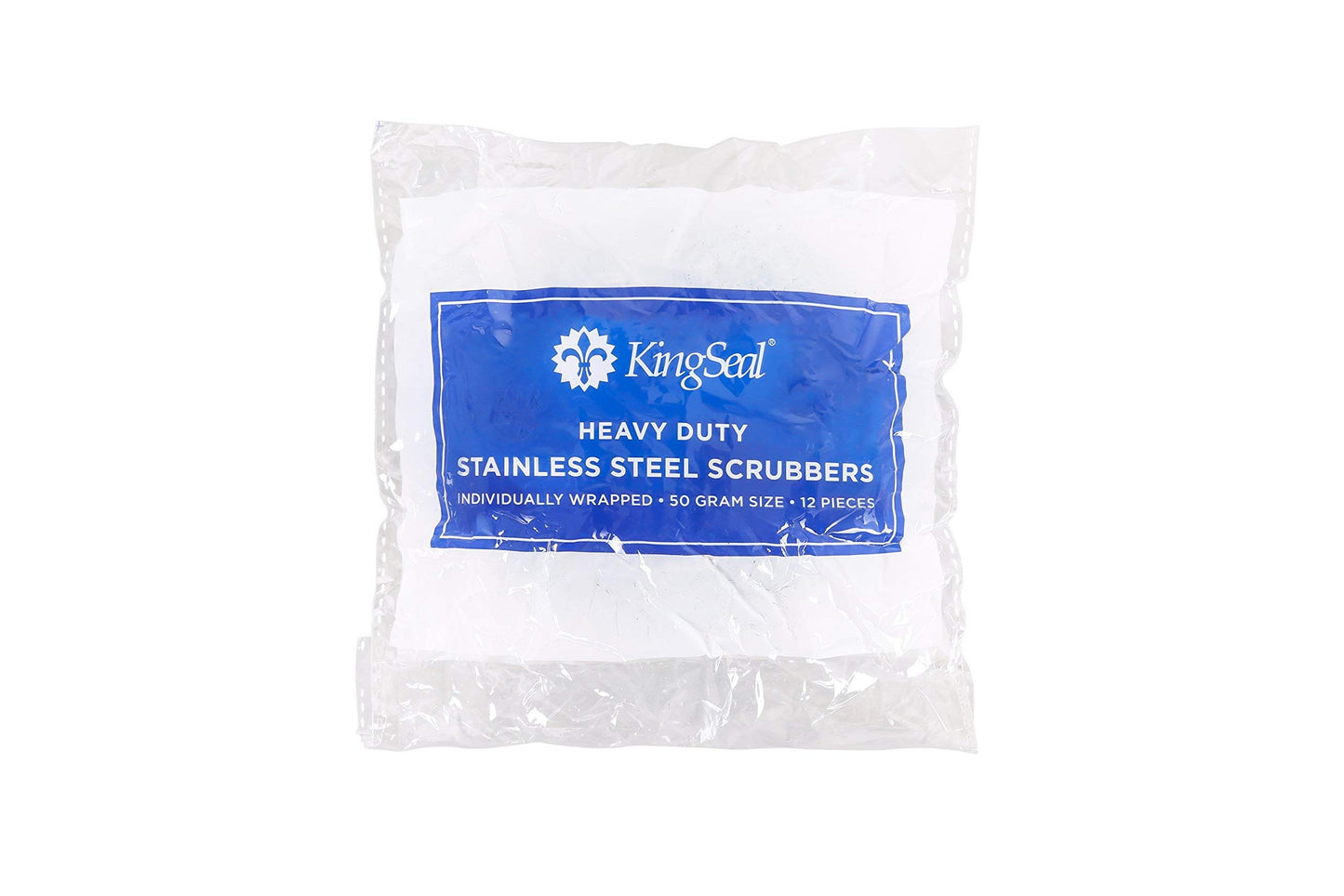 12 Count | KingSeal Stainless Steel Scrubbers, Scrub Pads, Heavy Duty, 50 gram Weight, Individually Wrapped - 1 Pack of 12