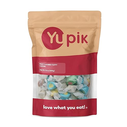 Yupik Fruit Flavored Taffy Candies, 1.1 lb (17.6 oz), Chewy & Colorful Classic Pulled Candy in 8 Flavors, Individually Wrapped, Ideal for Sharing