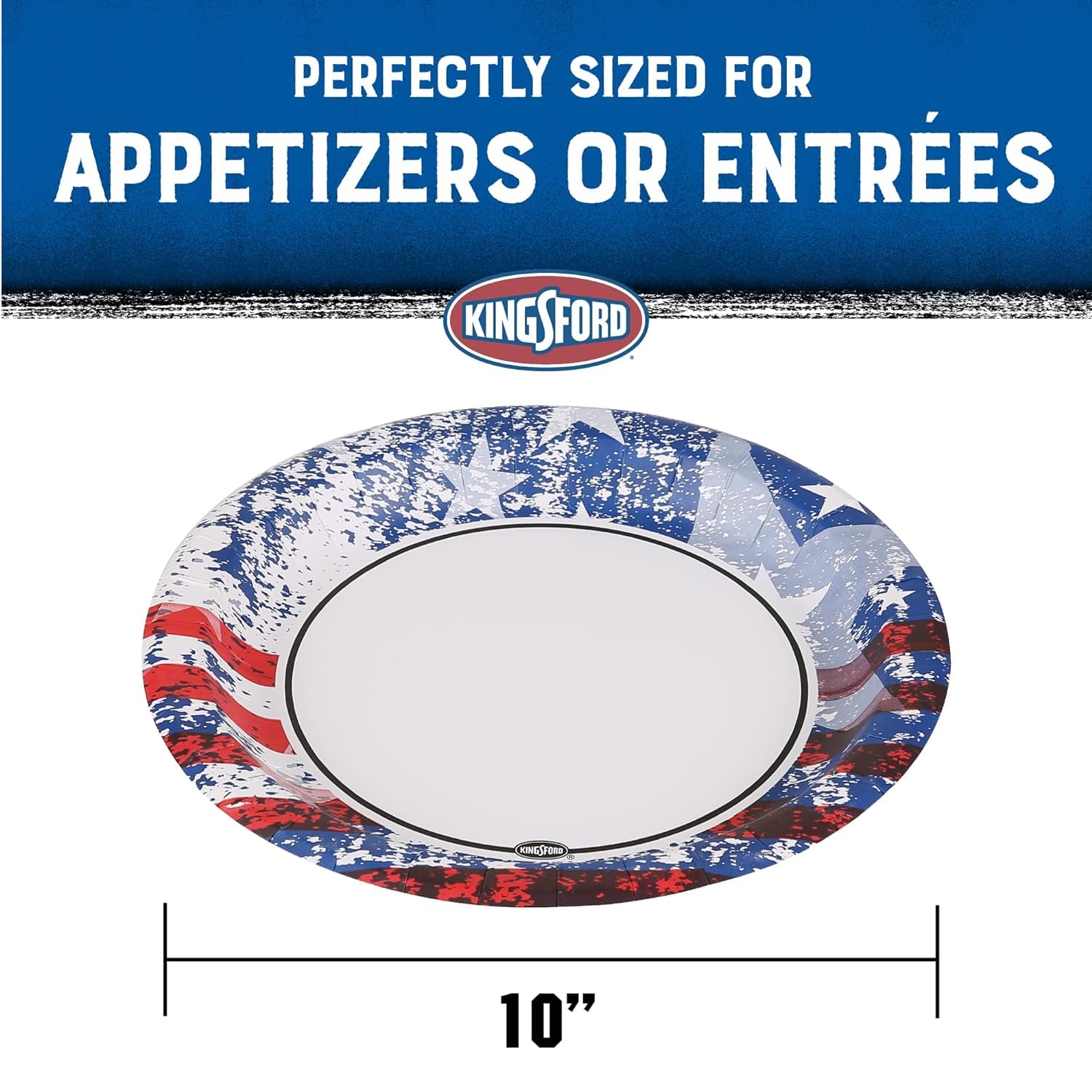 Kingsford Heavy Duty Paper Plates, Patriotic American Flag Disposable Dinner Plates for BBQ Parties, Tailgates, and Outdoor Cookouts, Durable Party