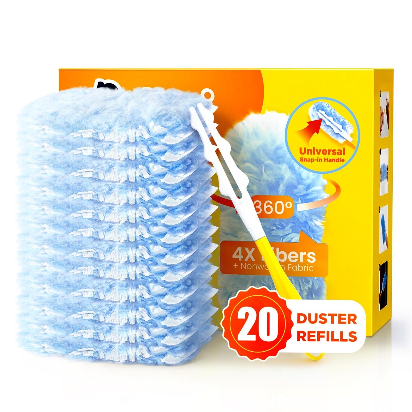 Heavy Duty Duster Refills for Swiffer Duster, 20 Count Duster Refills with 1 Handle, Multisurface 360° Dusters with 4X Microfibers, Unscented