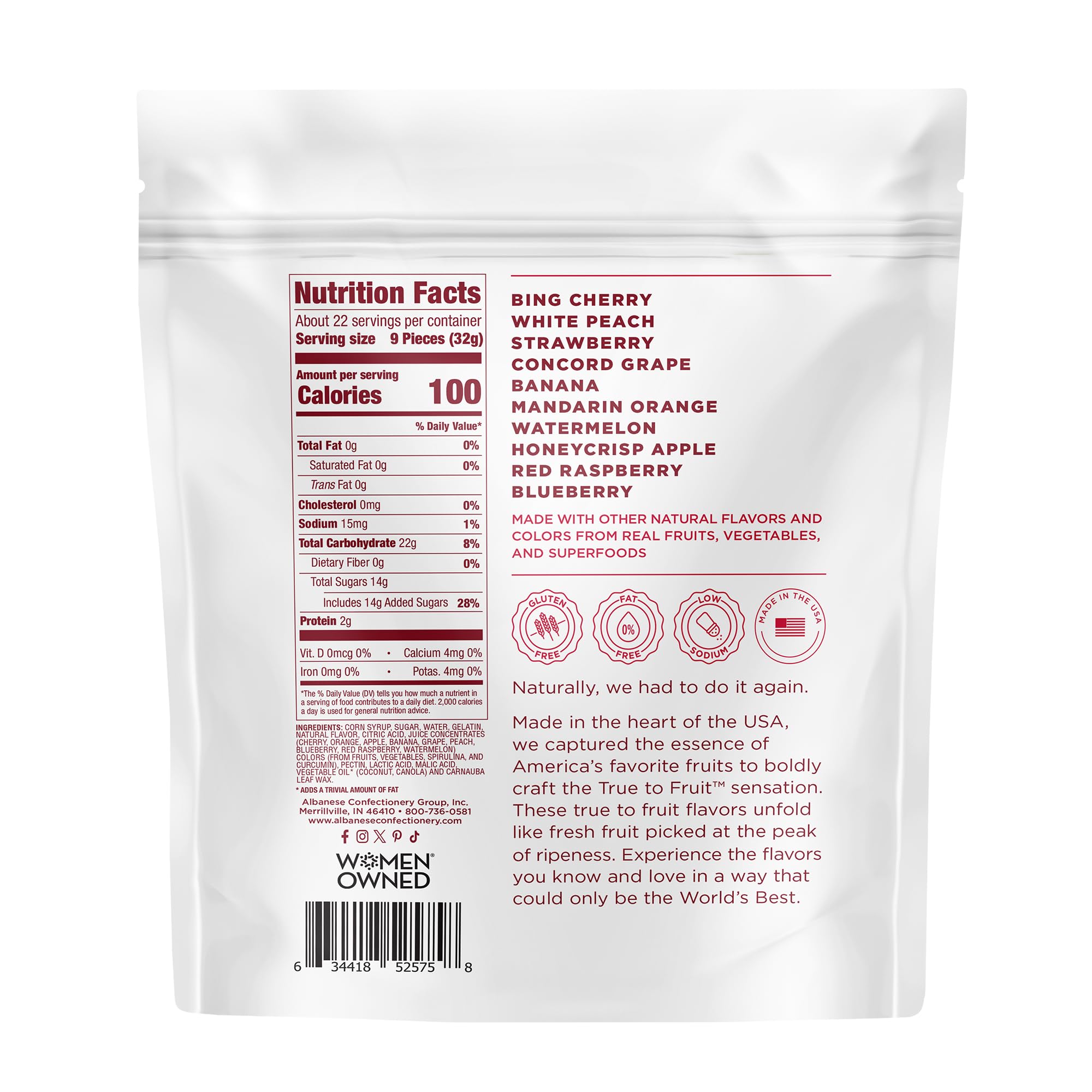 Albanese World's Best True to Fruit American Favorite Fruits Gummies | 25oz Bag of Candy | 10 Natural Flavors and Colors, Soft Gummy Bears | Tastes