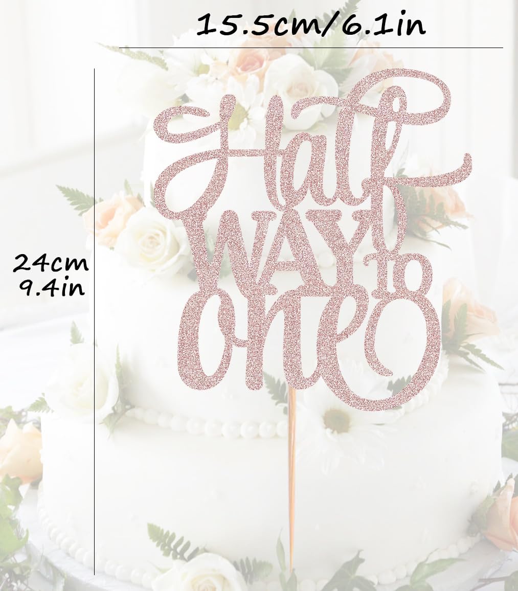 AHAORAY Half Way To One Cake Topper - Rose Gold Glitter 6 Months Birthday Decorations Supplies - Half Birthday Decorations Baby Girl, for Baby