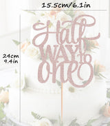 AHAORAY Half Way To One Cake Topper - Rose Gold Glitter 6 Months Birthday Decorations Supplies - Half Birthday Decorations Baby Girl, for Baby