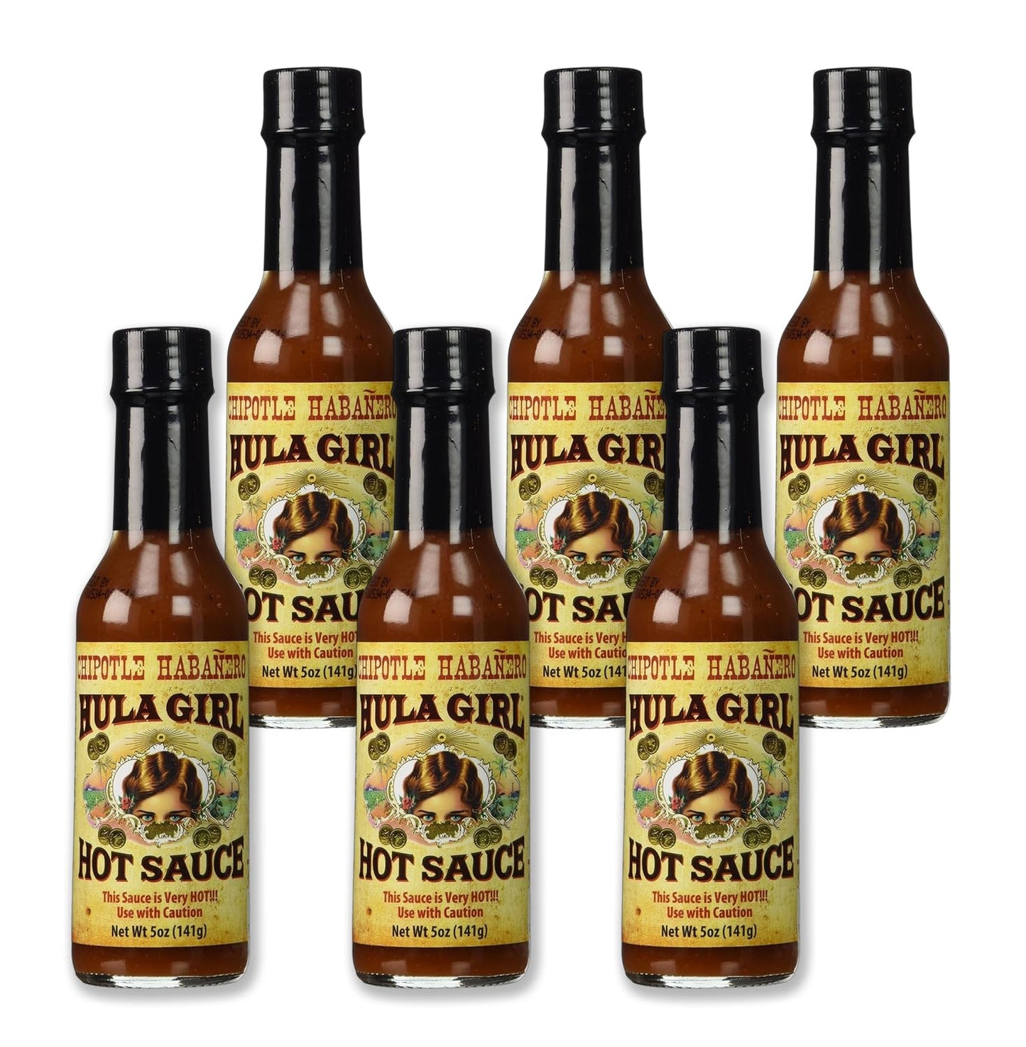 Hula Girl Chipotle Habañero Hot Sauce 5 Oz (0.31 Lb) 141 Grams (Pack of 6)