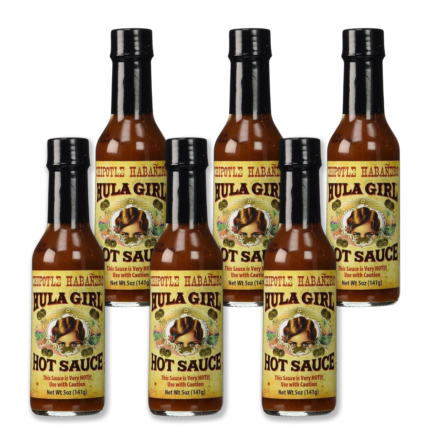 Hula Girl Chipotle Habañero Hot Sauce 5 Oz (0.31 Lb) 141 Grams (Pack of 6)