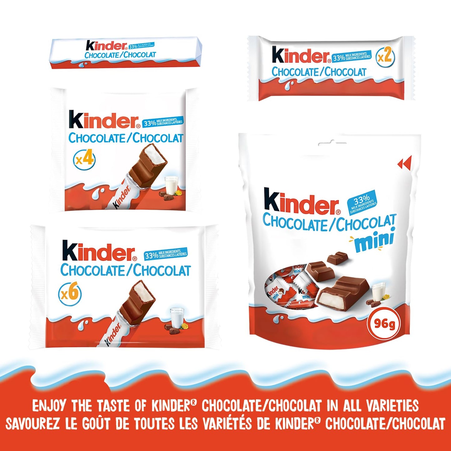 Kinder Chocolate Single Bars, 6-Pack. Individually Wrapped Milk Chocolate Bars (126g)