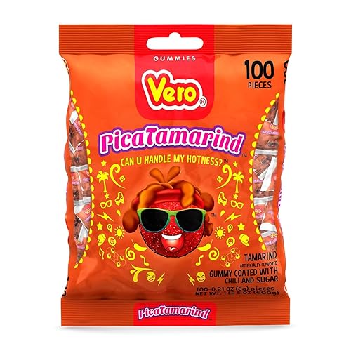 Vero PicaTamarind - Tamarind Flavor Chewy Gummy Treats Coated With Chili Powder & Sugar 100 Pieces (5.15 Oz) - Mexican Candy - Individually Wrapped