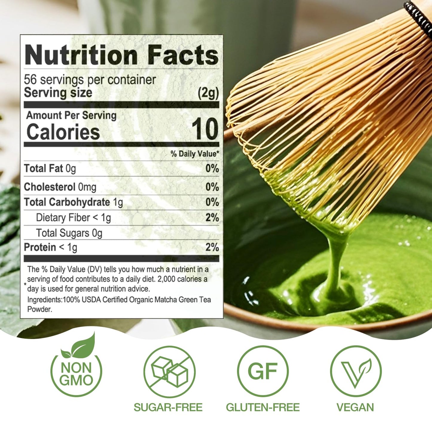 Organic Matcha Green Tea Powder-4oz(113g) Tin, 100% Natural & Pure, Ceremonial Grade, No Additives or Fillers, NO GMO