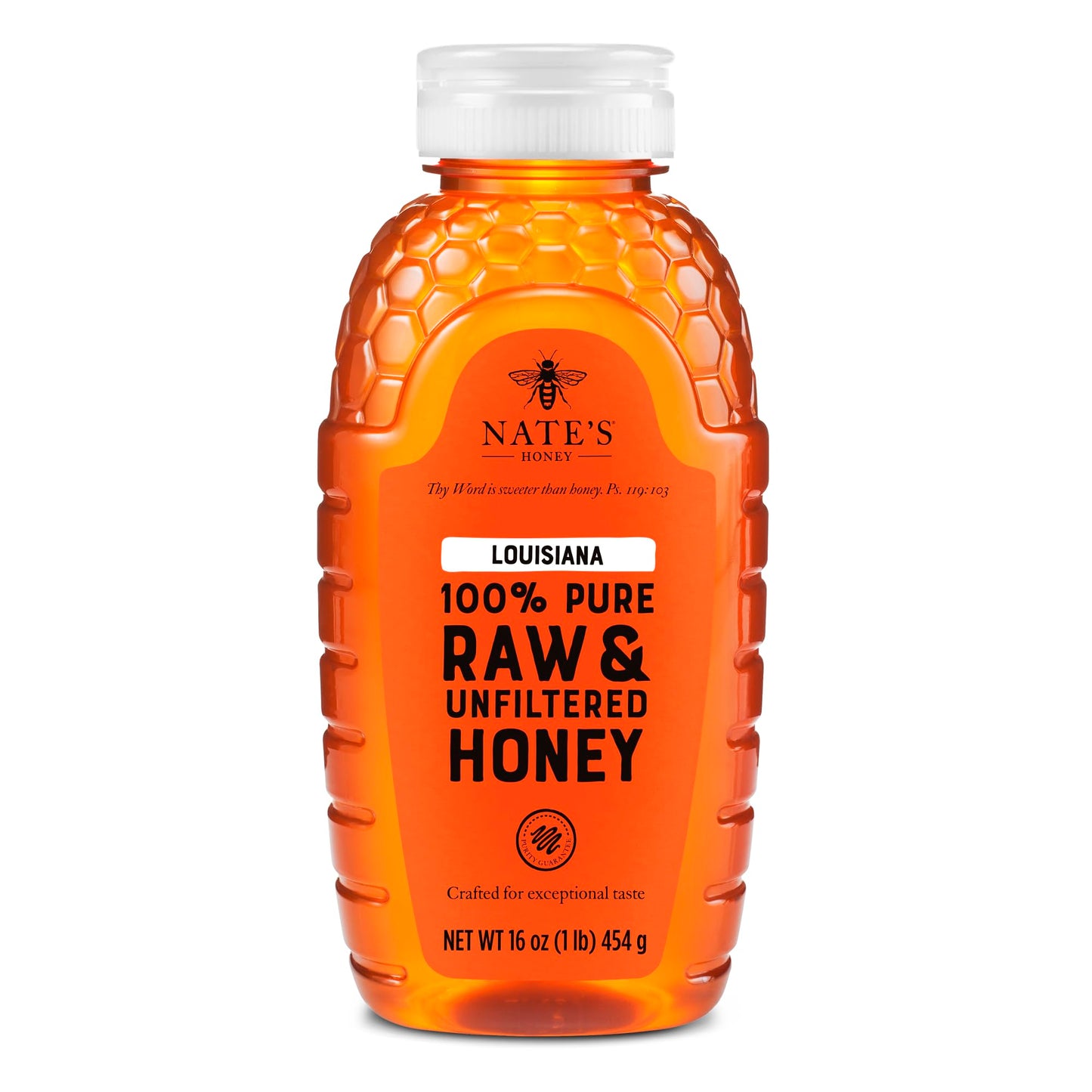 Nate's Louisiana 100% Pure, Raw & Unfiltered Honey - 16 oz. Squeeze Bottle - All-natural Sweetener