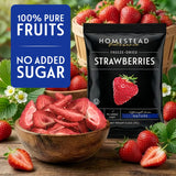 HOMESTEAD RESERVE Freeze Dried Strawberry, Pack of 8 Dried Fruit Snacks Individual Packs, Ideal Fruits Chips for Healthy Lifestyles and Active Living