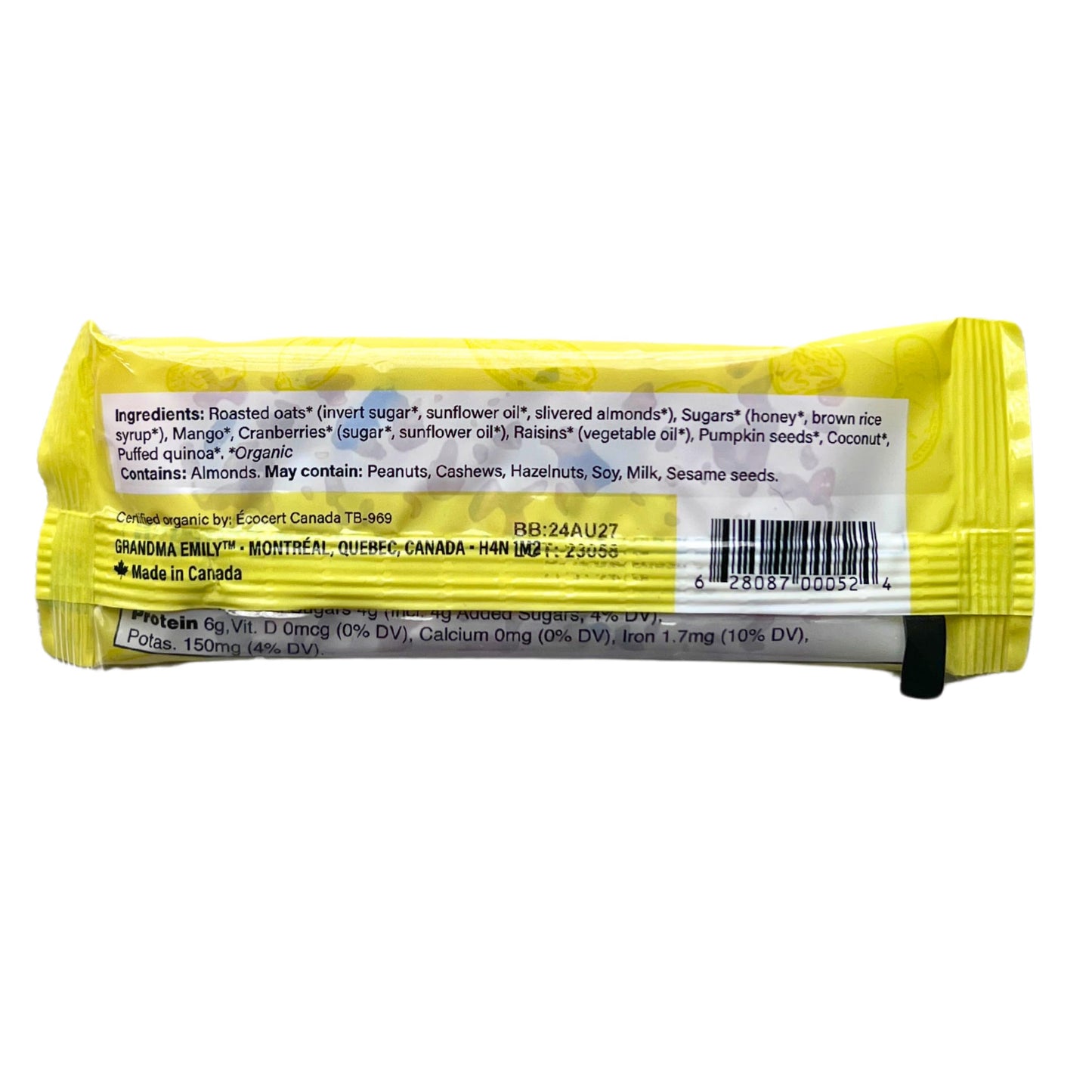 Grandma Emily Organic Tropical Fruits Granola Bars with Roasted Oats, Slivered Almonds, Mango and Cranberries, 1.7 ounce (Pack of 6)
