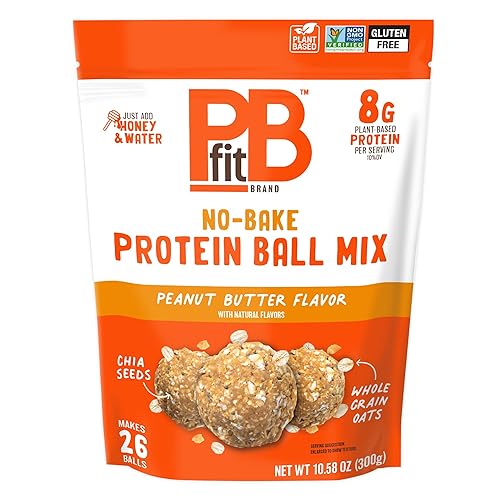 PBfit No Bake Peanut Butter Protein Ball Mix, 8g Protein, Made with Chia Seeds & Whole Grain Oats, Gluten Free, Vegan Snacks, 10.58 Oz Bag