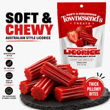 Townesend's Treats Strawberry Licorice Candy (1 pack) - Soft & Chewy Australian Licorice Twists - Gourmet Strawberry Licorice - 12 Ounce Bag - Red