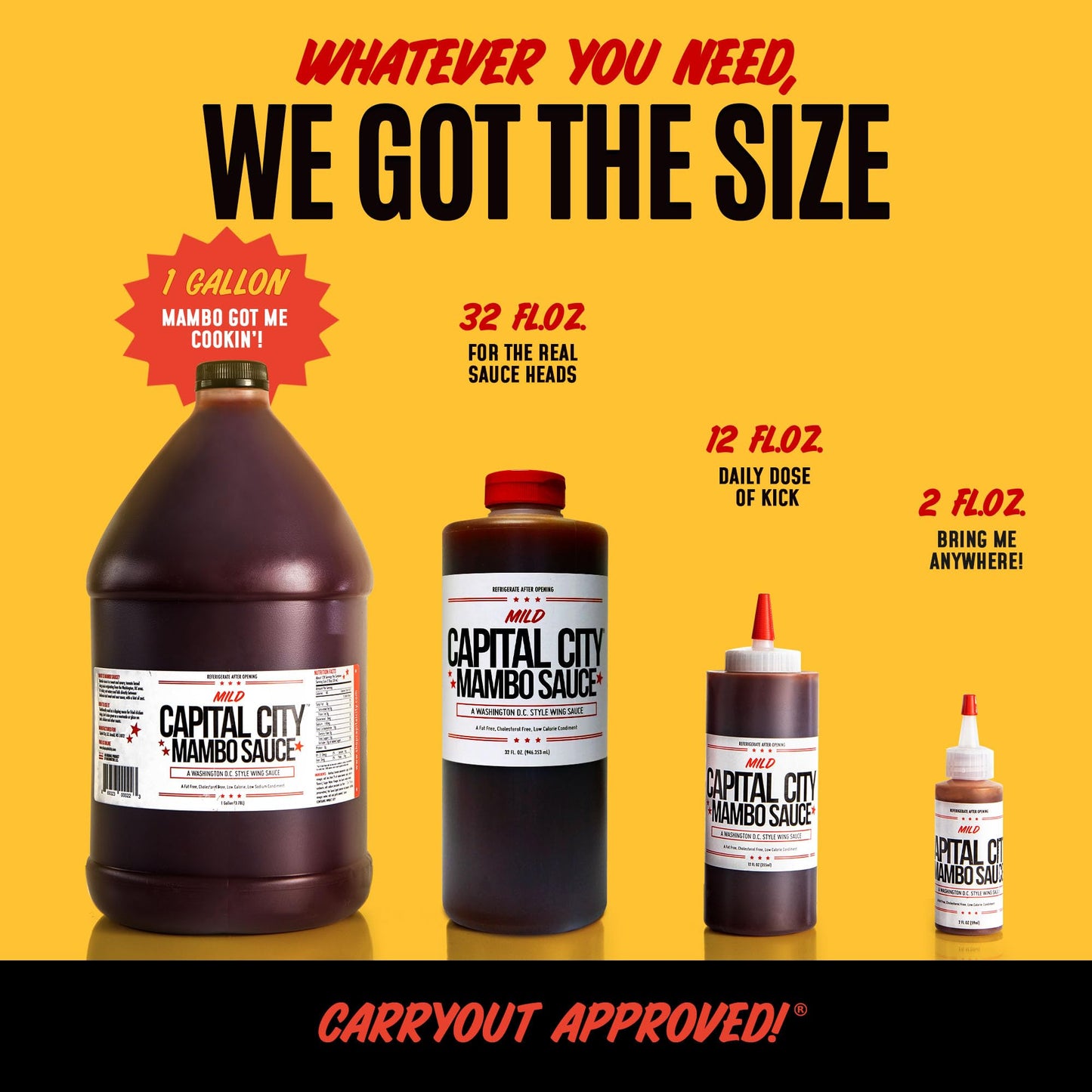 Capital City Mambo Sauce Mild, Washington DC Wing Sauces, Perfect Condiment for Wings Chicken Pork Beef Seafood Burgers Rice or Noodles, 128oz (1
