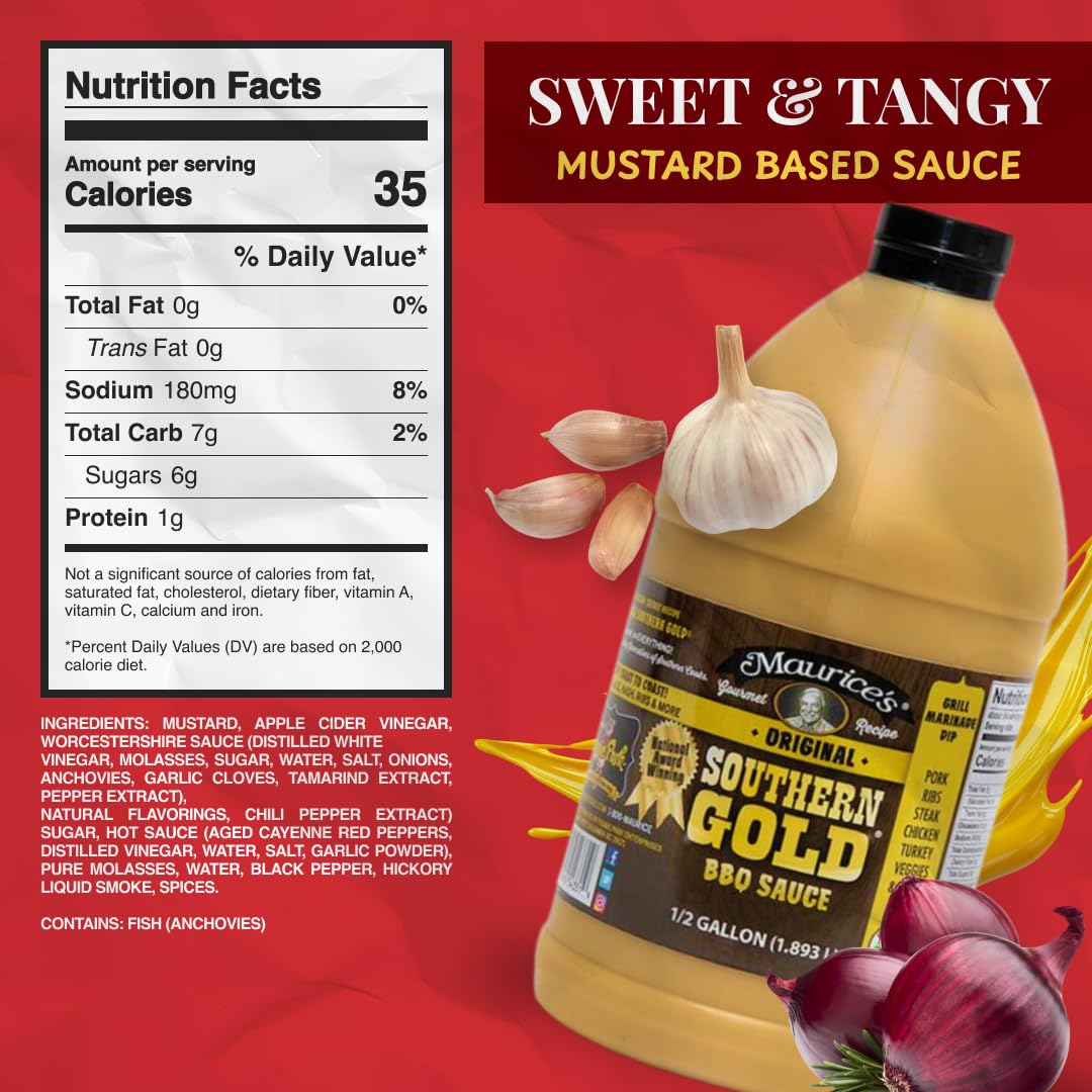 Maurice’s Southern Gold BBQ Sauce - Classic Carolina Mustard BBQ Sauce with Bold Flavor - Authentic Southern Carolina Barbeque Dressing - Rich
