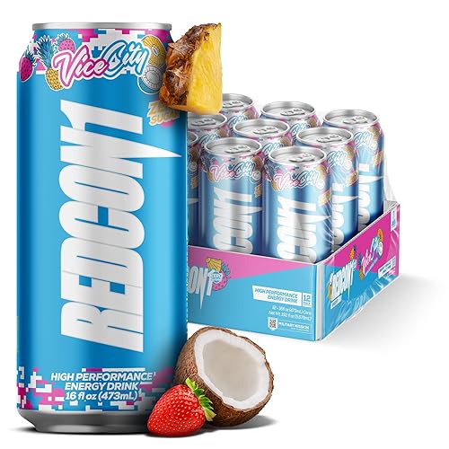 REDCON1 Energy High Performance Drink, Vice City - Zero Sugar Energy Drink with Alpha GPC Nootropic - 200mg of Natural Caffeine from Green Coffee