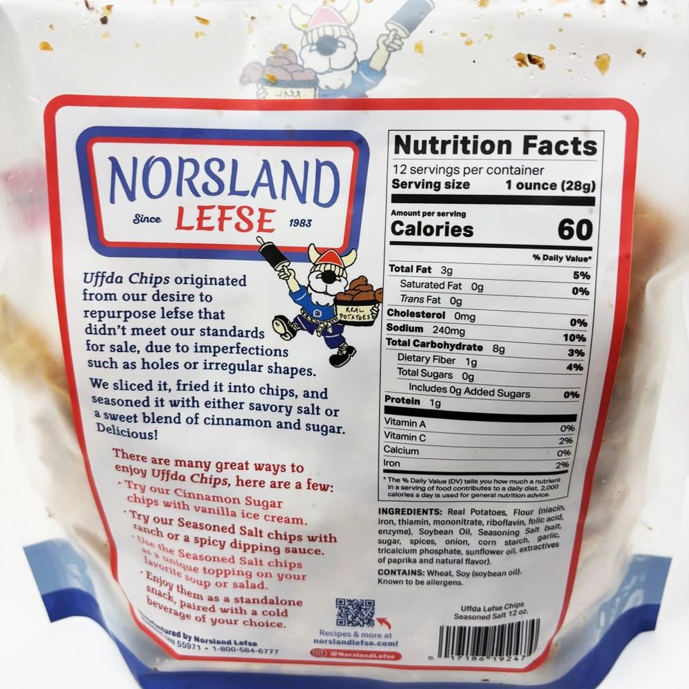 Uffda Chips - Made From Real Lefse - 12 oz. By Norsland Lefse (Savory Salt)