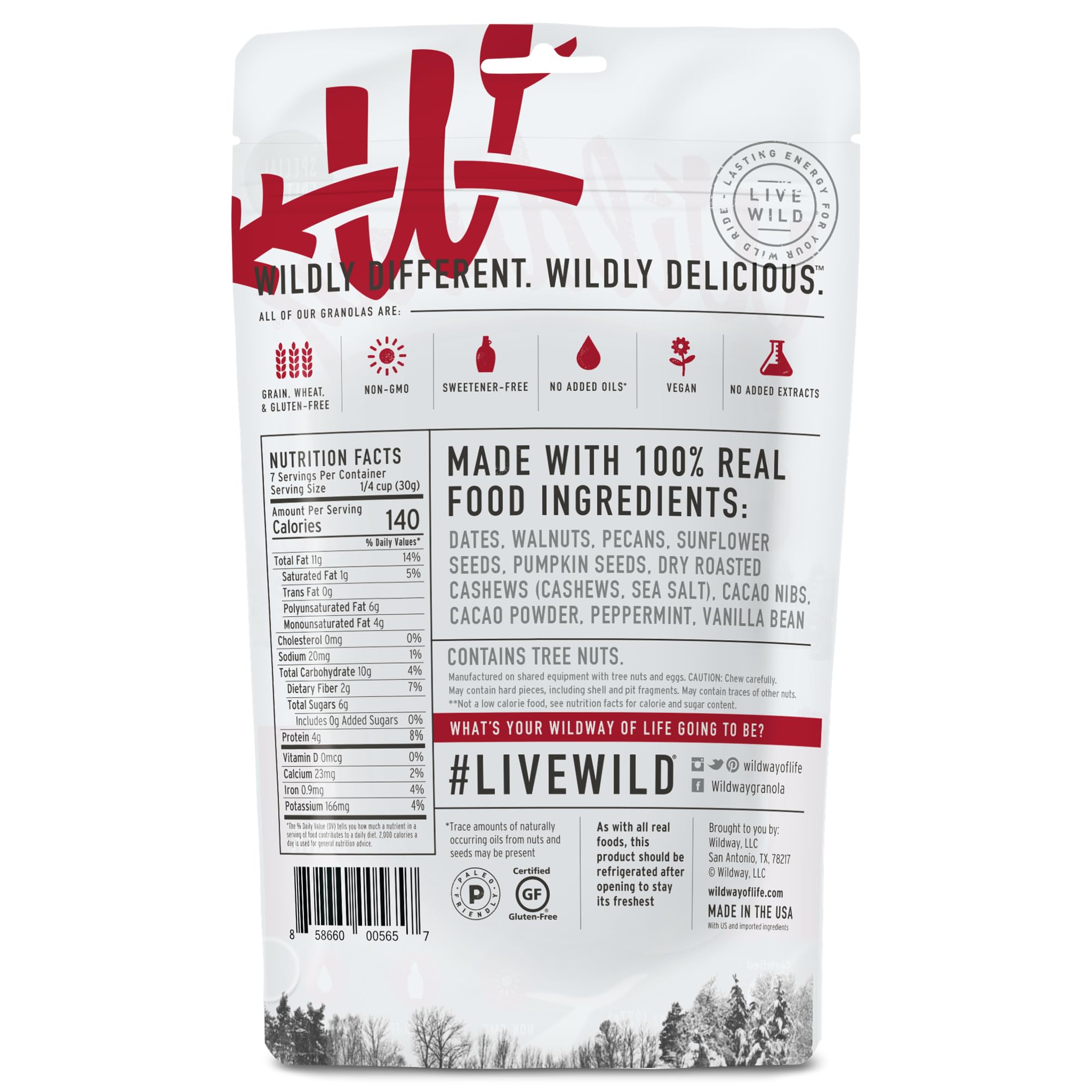 Wildway Keto Granola with Organic Ingredients | Dark Chocolate Peppermint Bark | Grain-Free, Gluten-Free Cereal | Vegan, Low Carb & No Sugar Added |
