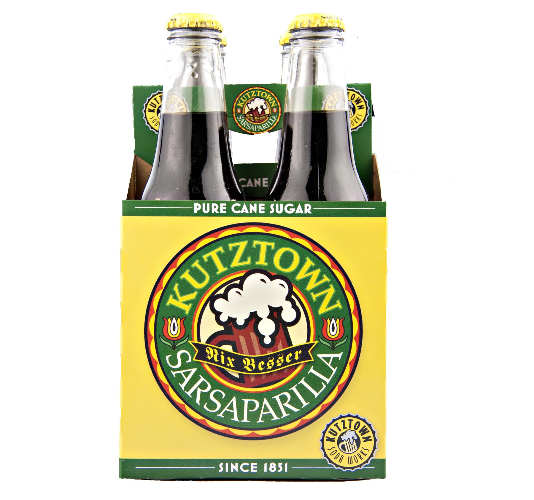 KauffmanTreats Kutztown Glass Bottle Sarsaparilla Soda, Favorite Amish Drink, 12 Oz. Bottles (Pack of 4)