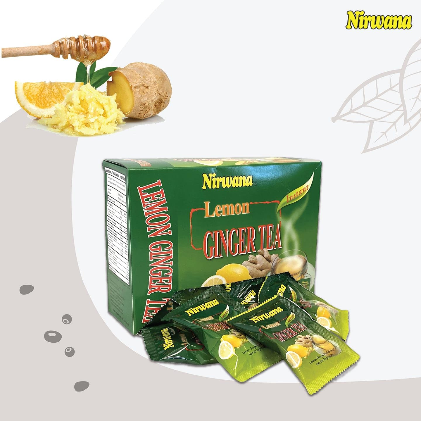 Nirwana Lemon Ginger Herbal Tea - Refreshing Herbal Blend with Ginger and Lemon | Perfect Tea Gift Set and Holiday Gift Baskets (20 Sachet)
