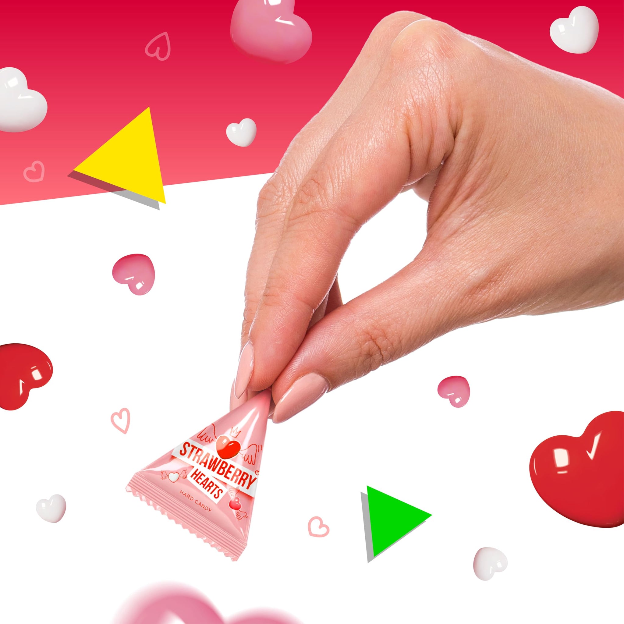 Strawberry Hearts | 24 Mini Packs | Hard Candy Individually Wrapped for Classroom and Party Favors | White, Red and Pink Hearts for Sharing