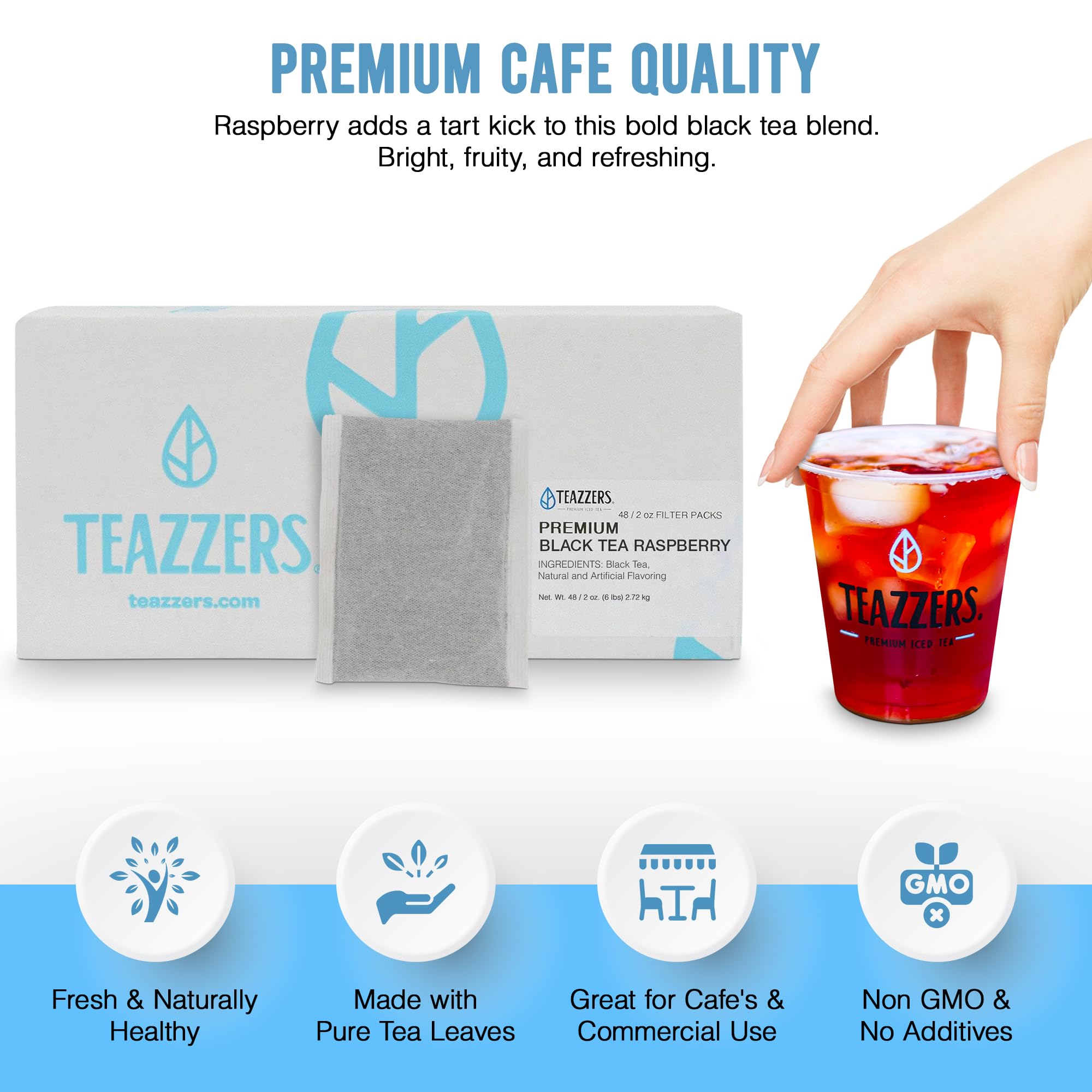 Teazzers Premium All Natural Raspberry Black Tea Bags - Great for Foodservice Commercial Ice Tea Brewers | Unsweetened USA-Made Bulk Tea