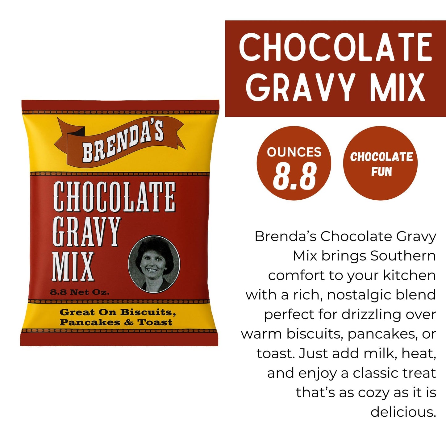 Brenda's Chocolate Gravy Mix - Classic Southern Style, 8.8 oz, 2 Pack