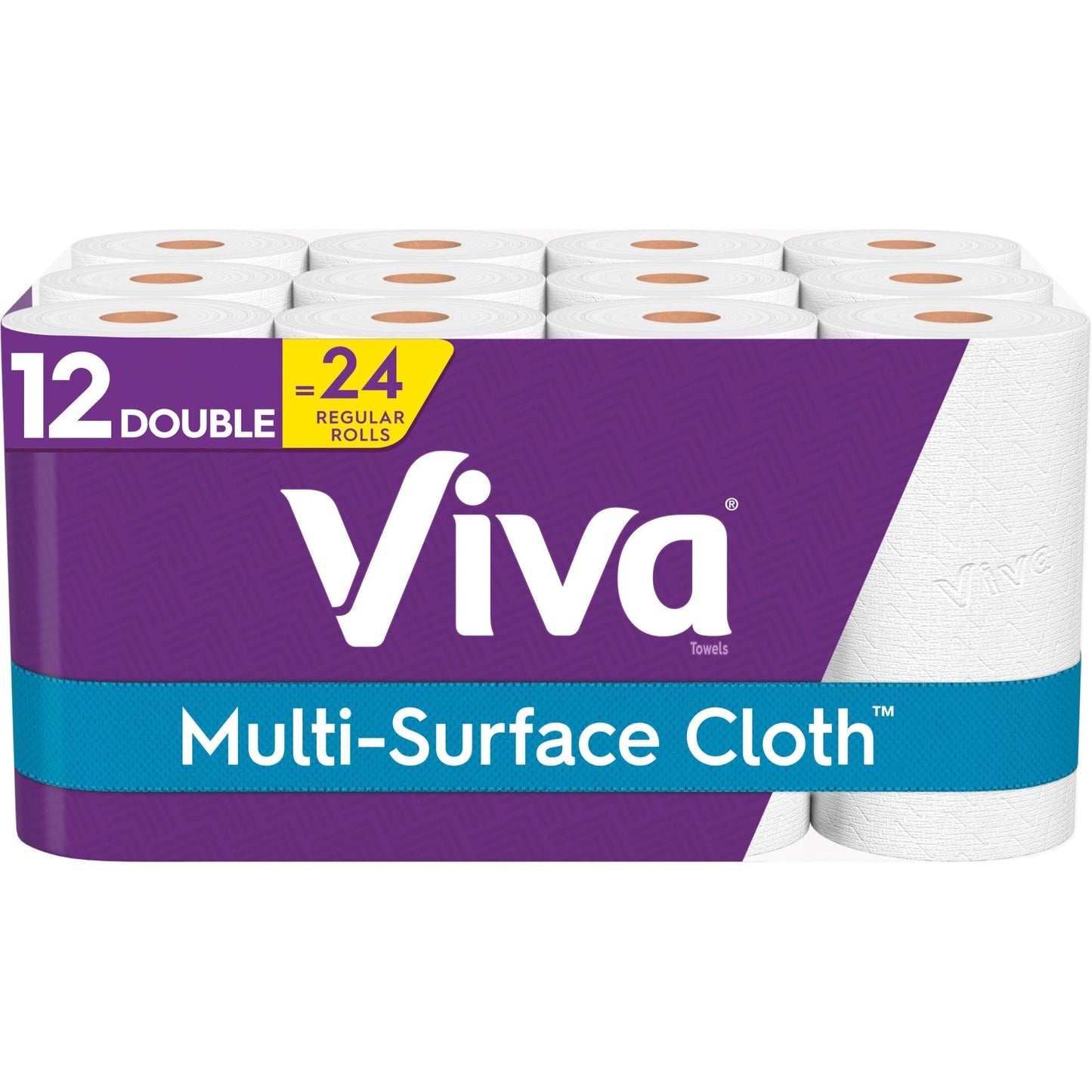 Viva Multi-Surface 2-Ply Cloth Towel Rolls, 11" x 5-15/16", White, 110 Sheets Per Roll, Pack Of 12 Rolls