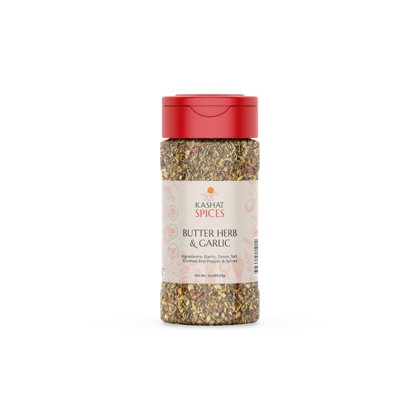 Kashat Spices Butter Herb & Garlic Seasoning, 3oz Flavor Profile: Rich buttery taste blended with roasted garlic and aromatic herbs, giving a smooth