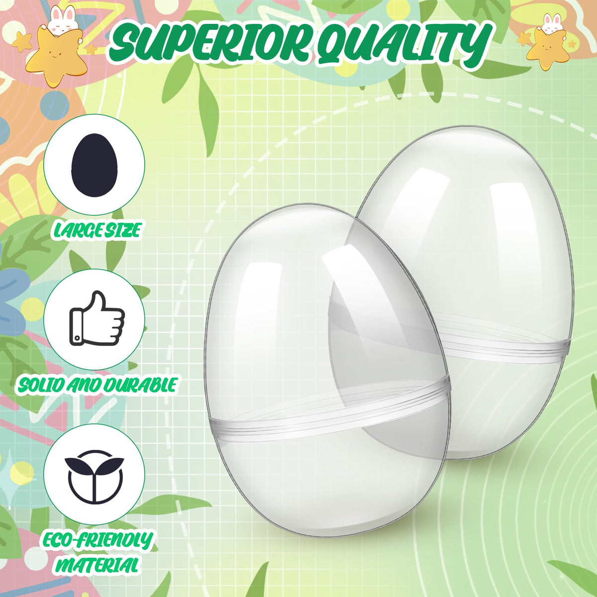 Silipull 36 Pack 3.1 Inch Jumbo Empty Plastic Eggs, Fillable Eggs for Egg Hunts, Candy Basket Stuffers, Party Favors, DIY Crafts(Clear)