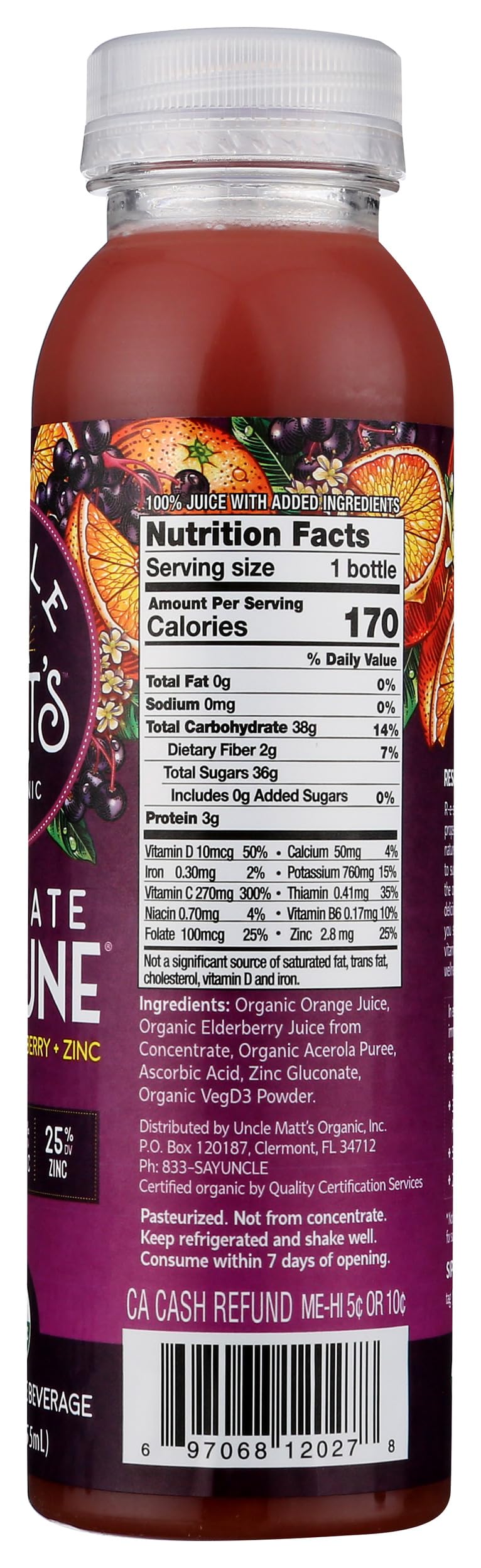 Uncle Matts Organic Ultimate Immune Orange Juice With Elderberry, 12 Fz