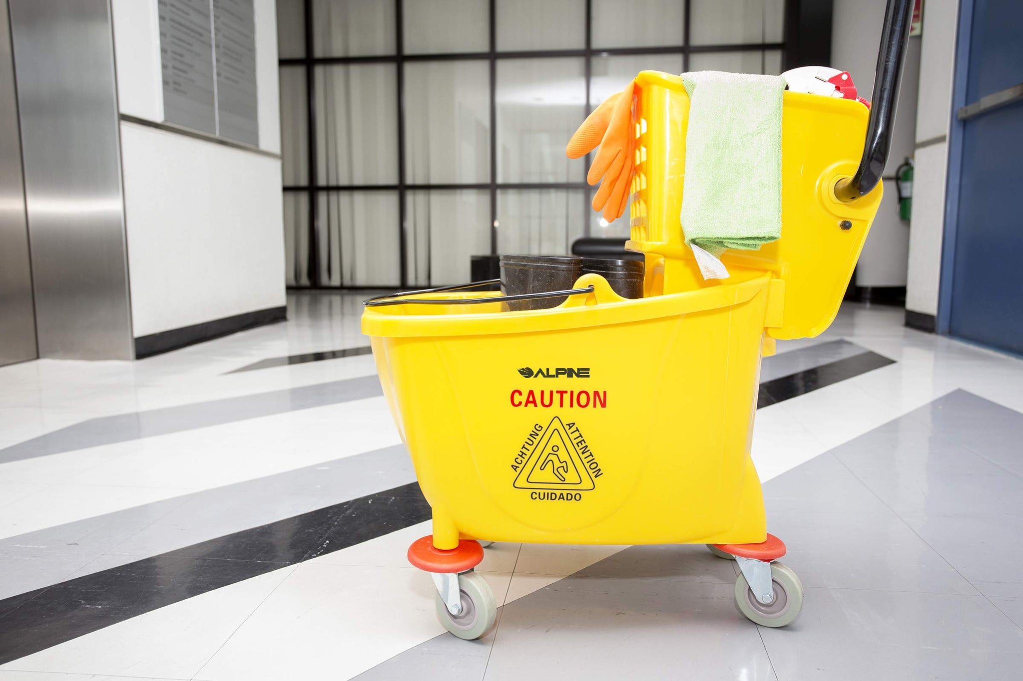 Alpine Mop Bucket & Side Wringer Combo - Heavy Duty & Commercial Janitorial Cart w/Spring Wringer on Wheels for Home & Industrial Cleaning