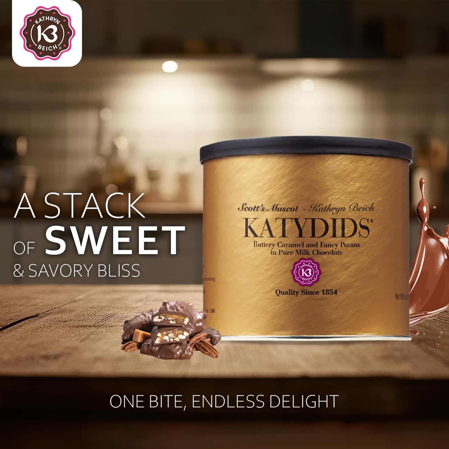 Kathryn Beich Katydids Candy (4 tins) - Kathryn Biech Original Milk Chocolate Caramel Pecan Clusters- The Turtles in the Famous Gold Tin