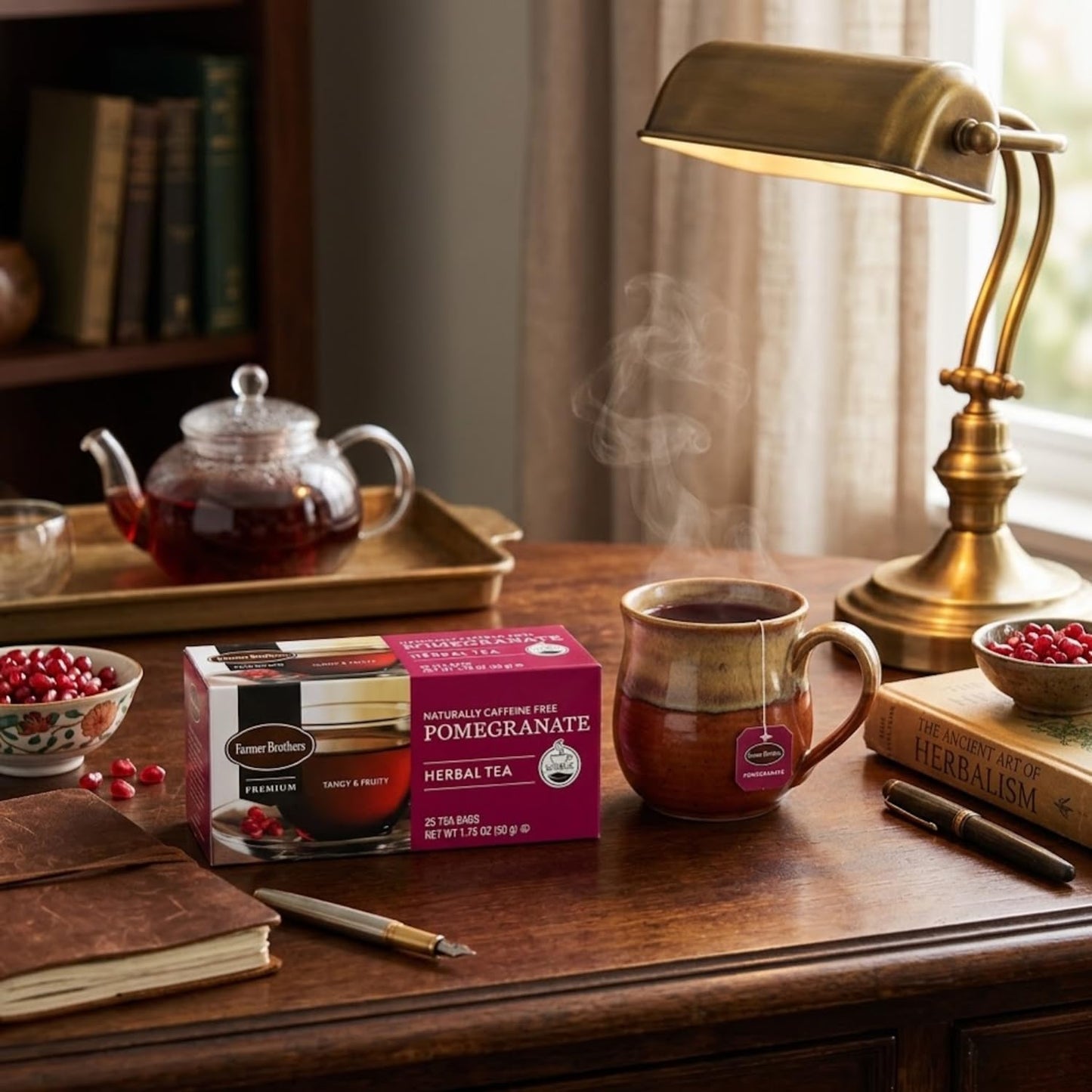 Farmer Brothers Premium Pomegranate Herbal Tea - 25 Individually Wrapped Bags - Naturally Caffeine-Free Fruit Tea with Tangy, Berry-Like Aroma