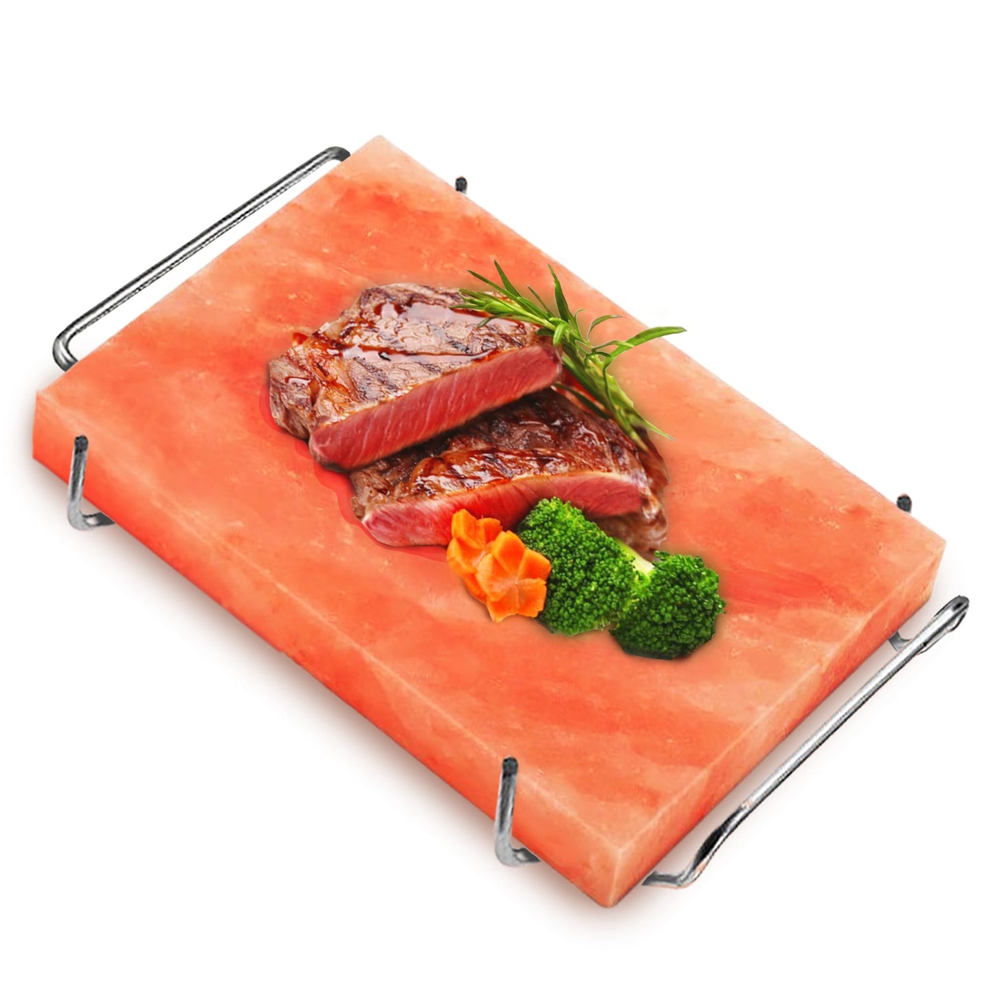 ZK Himalayan Salt Cooking Block 12x8x1.5” with Steel Tray, Food Grade Rock Salt Plate for Grilling, Cutting and Serving, Salt Slab a Unique Gift