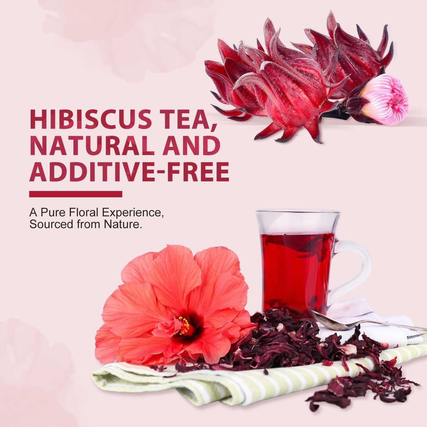 Soeos Organic Hibiscus Flower Herbal Tea, 1lb (16oz), Hibiscus Tea Loose Leaf, Bold Tart Flavor, Caffeine-Free & Naturally Refreshing, Perfect