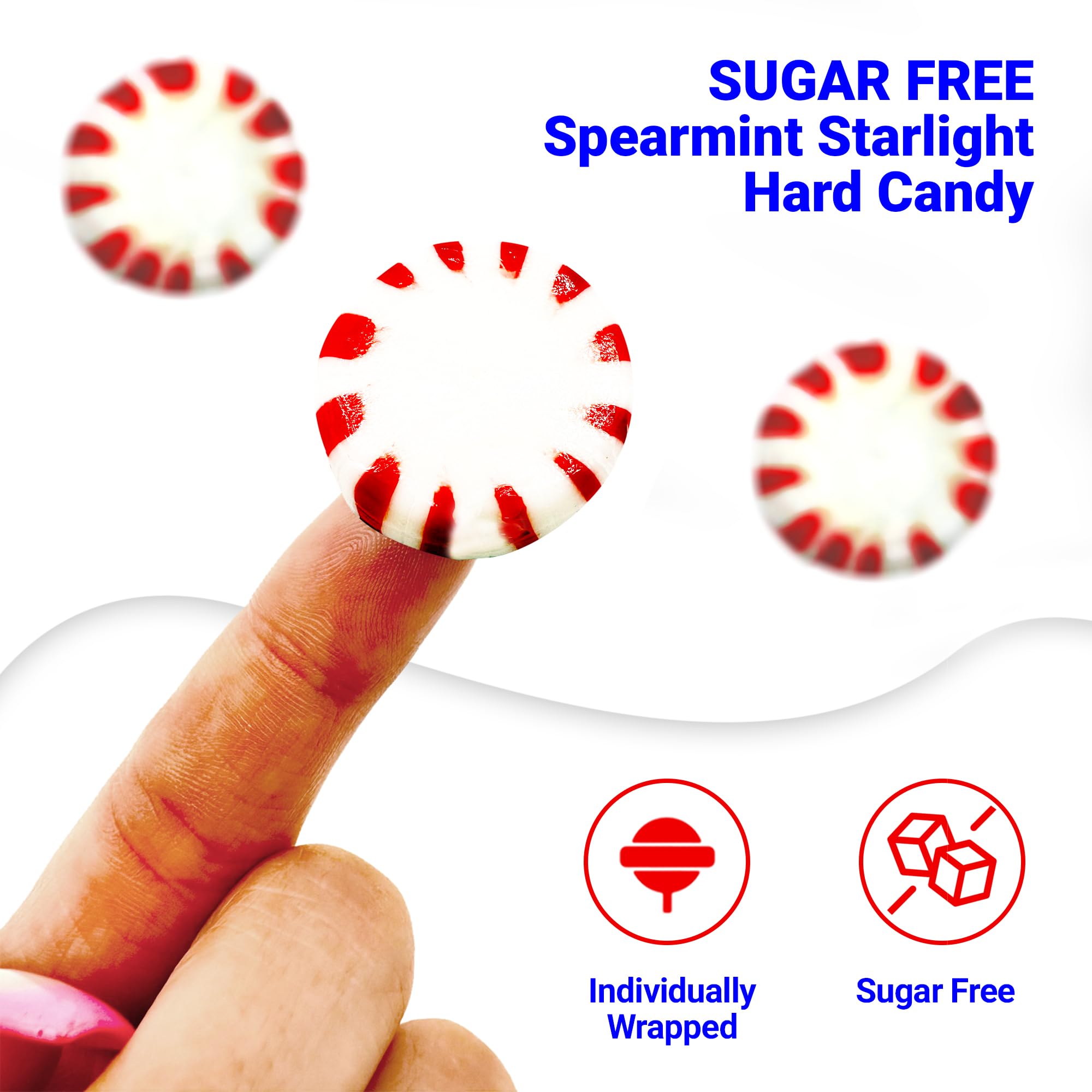 Sugar Free Peppermint Starlight Candy - 1 Pound Bulk Bag (Approx 90 Count) - Individually Wrapped - Valentines Day Peppermint Mints- Keto & Diabetic