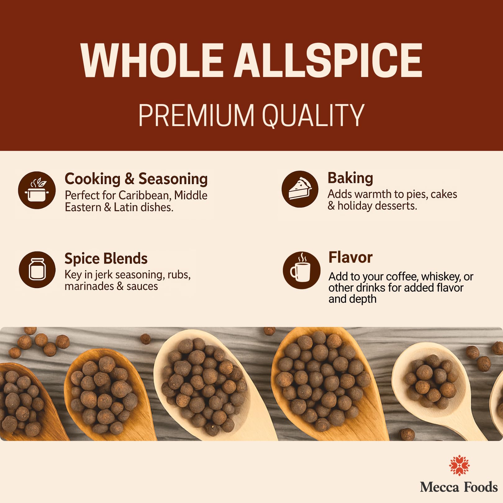 Whole Allspice Berries - Premium Grade Pimento Spice, Non-GMO, Ideal for Baking, Pickling & Jamaican Jerk Recipes - 3 oz PET Jar by Mecca Foods