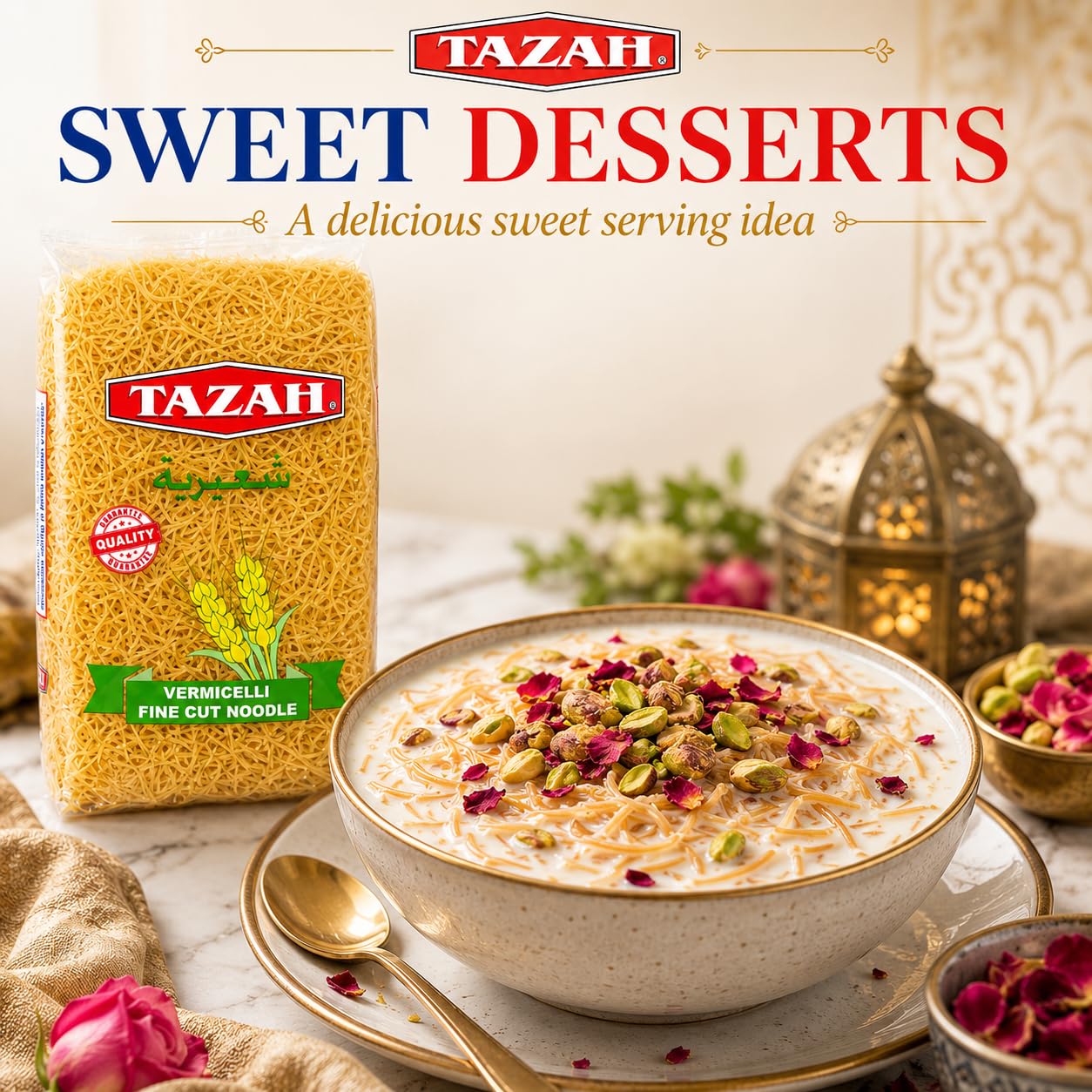 Tazah Vermicelli Noodles 15.87oz (450g) - Delicious, Nutritious, Quick-Cooking, Versatile Pasta - Ideal for Soups, Salads, Stir-Fry Dishes - Authentic