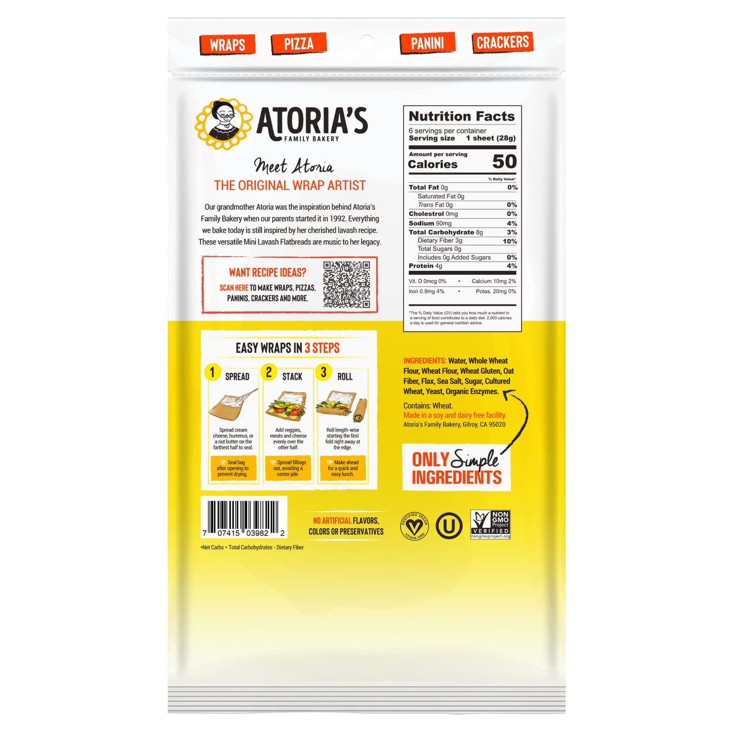 Atoria's Family Bakery Mini Lavash with Whole Grain & Flax Flatbread 4-Packs of 6 Flatbread (24 Flatbread)