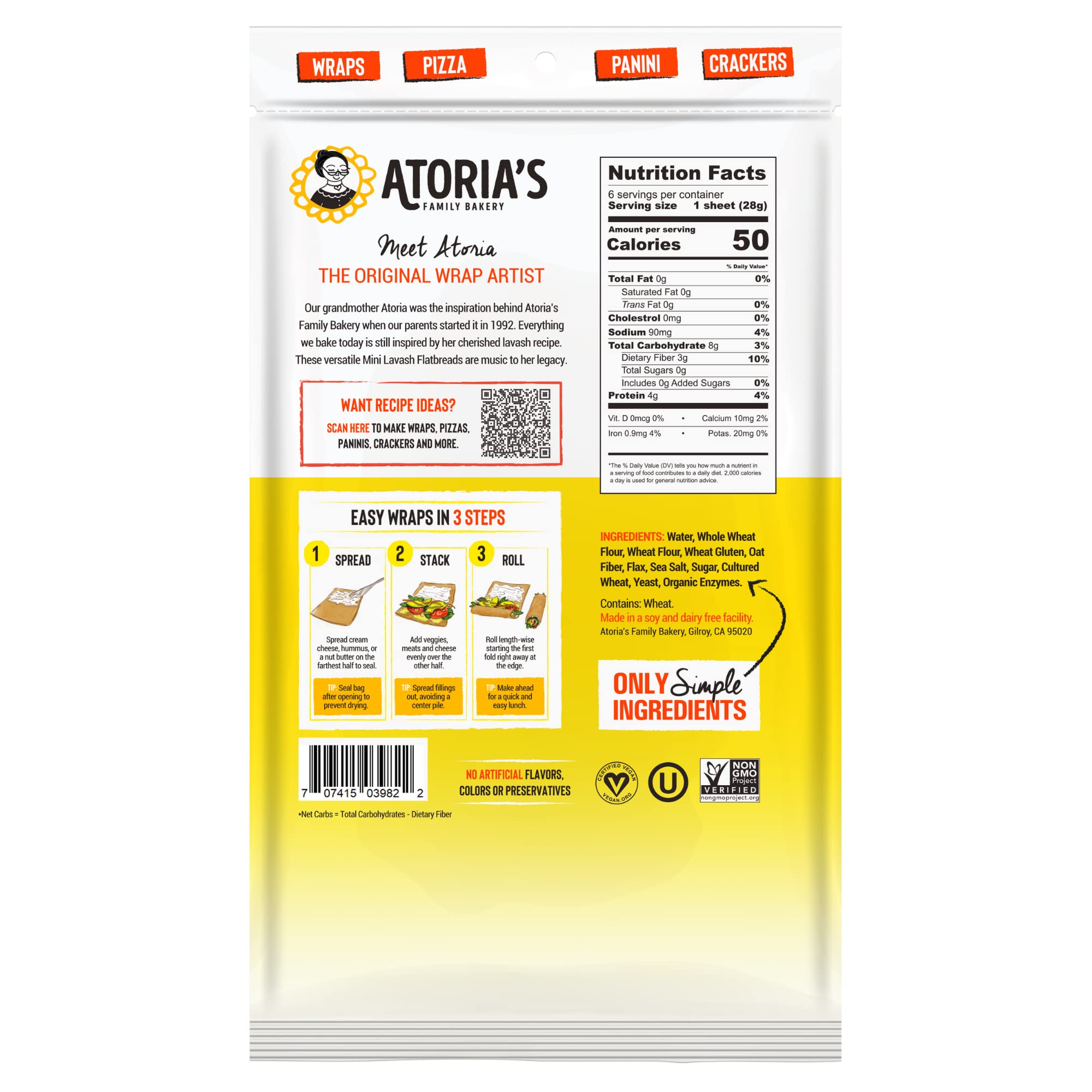 Atoria's Family Bakery Mini Lavash with Whole Grain & Flax Flatbread 4-Packs of 6 Flatbread (24 Flatbread)