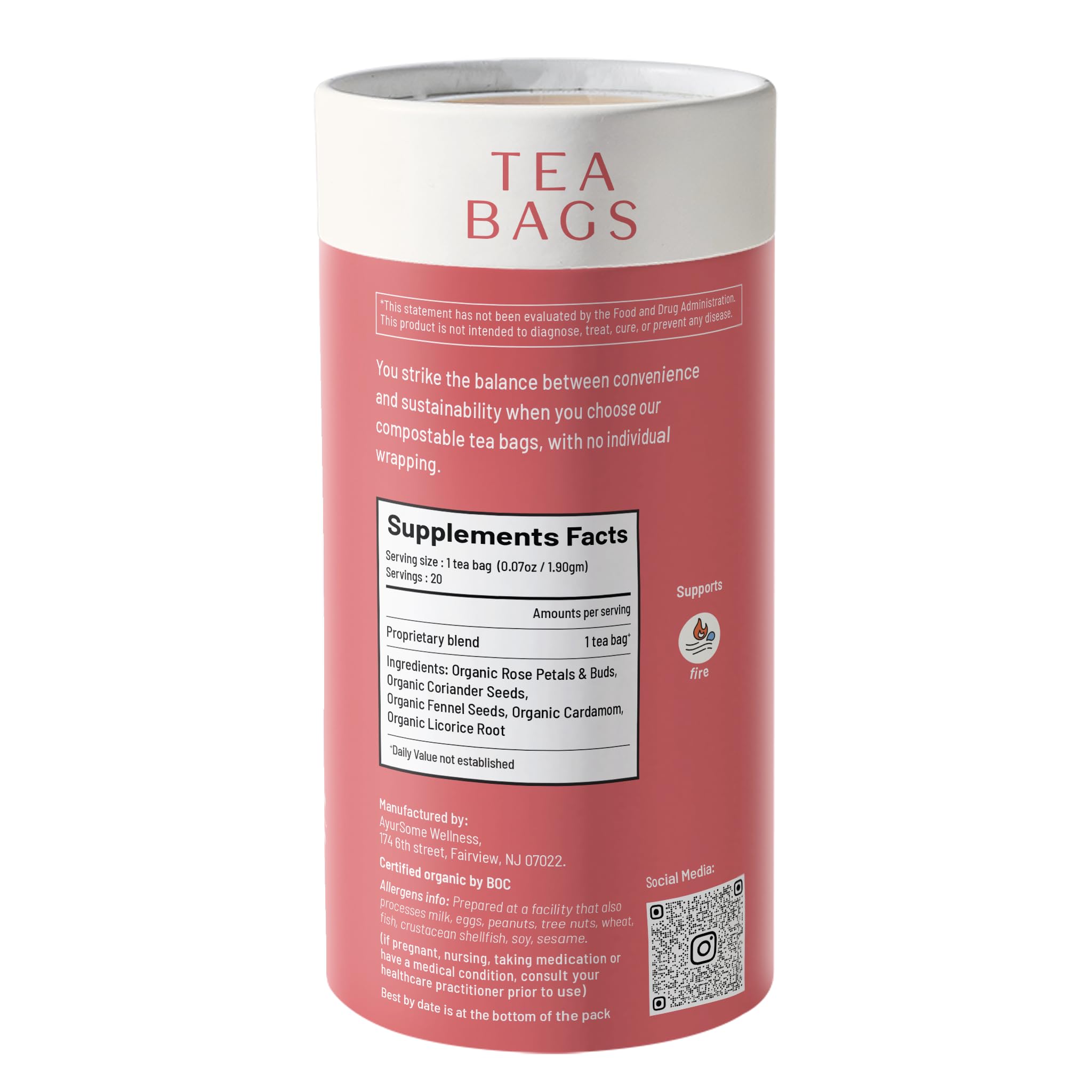 Cup It Cool | Organic Herbal Tea with Rose, Fennel, Coriander seeds, Cardamom, Licorice Root | Compostable, No Micro Plastics Tea bags | Caffeine Free