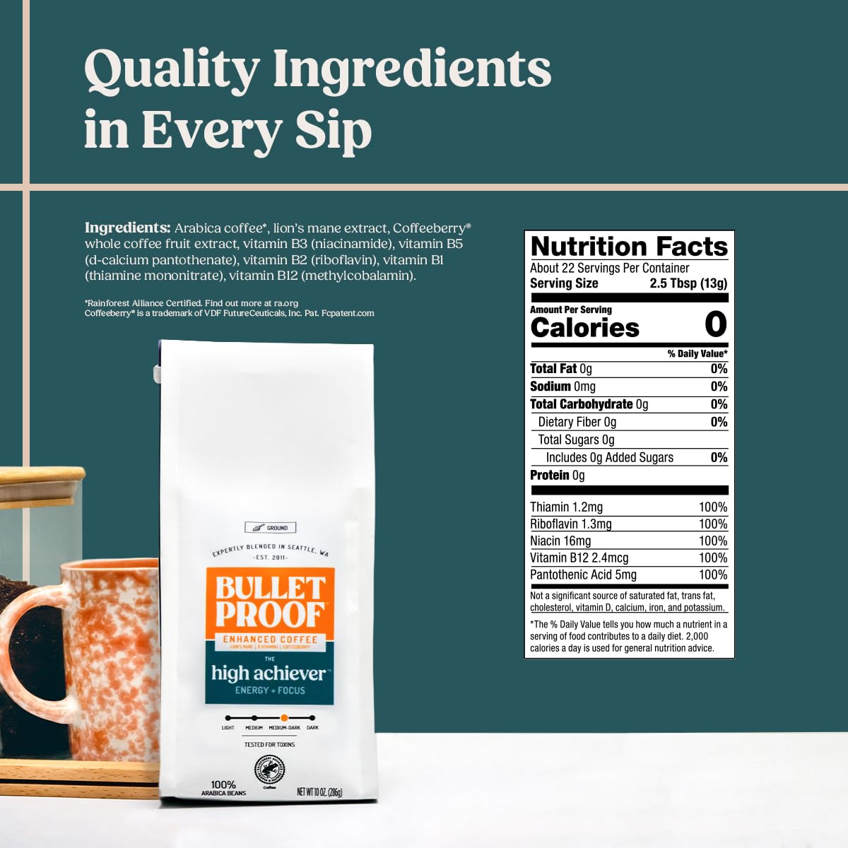 Bulletproof The High Achiever Enhanced Ground Coffee, 10 OZ